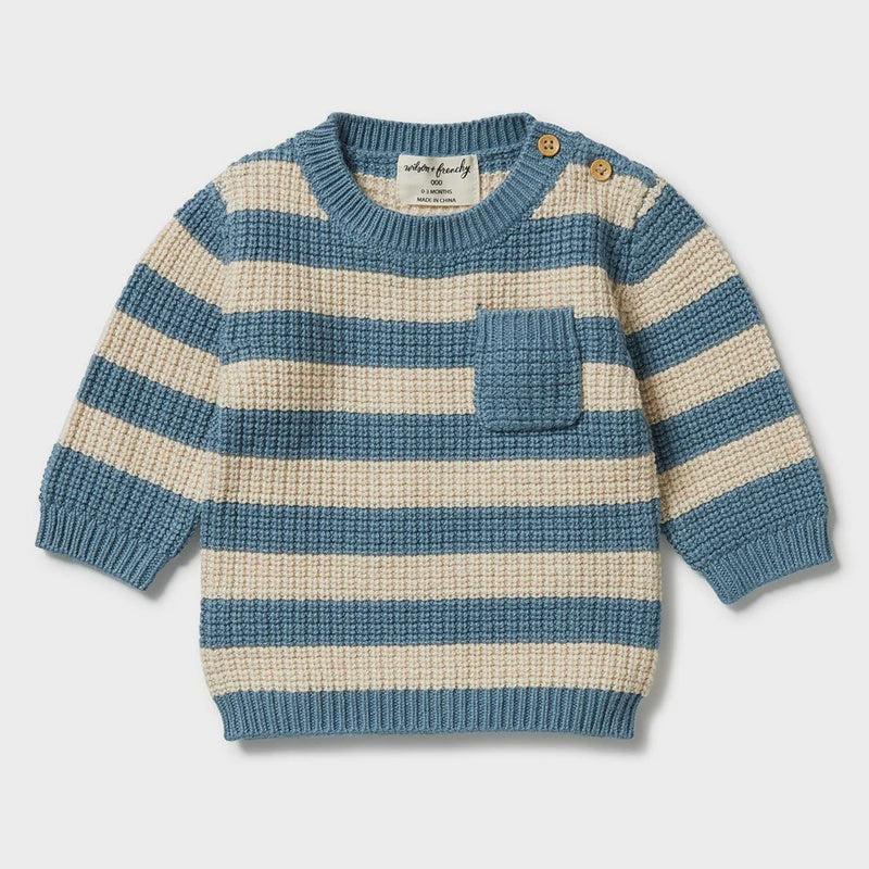Knitted Stripe Pocket Jumper Bluestone – Hunter Harper